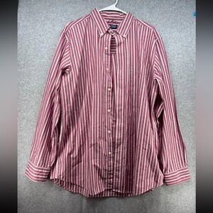 Chaps Men's Red and White Striped Button Down Shirt
